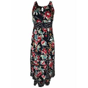 Bila Handkerchief Hem Rayon sleeveless Sundress Dress w/Tie Keyhole Navy - new